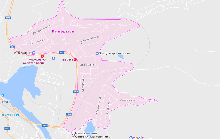 Инкерман на карте Севастополя